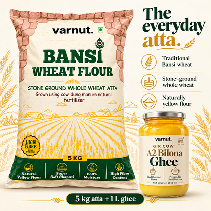 5Kg Bansi Wheat Flour & 1L A2 Gir Cow Ghee | Combo Pack