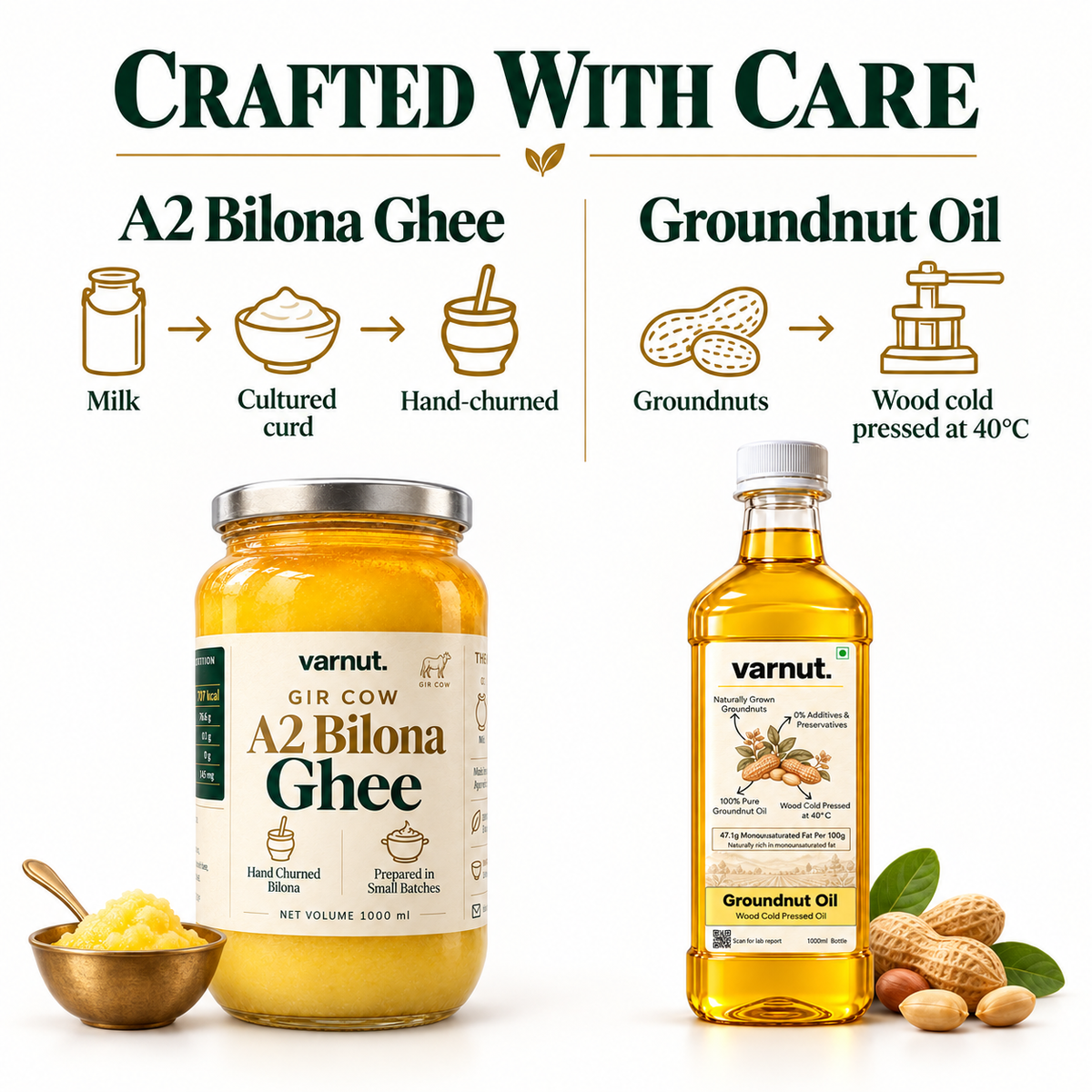 1KG A2 Gir Cow Bilona Ghee & Groundnut Cold Press Oil